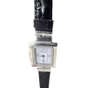 Brighton Cross Haven Watch Reversible Black Red Leather Silver With New Battery